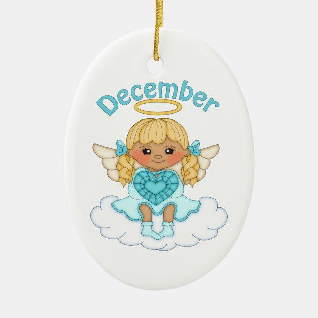 December Birthstone Angel Blonde Ceramic Ornament (Front)