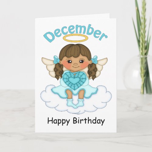 December Birthstone Angel Brunette Birthday Card