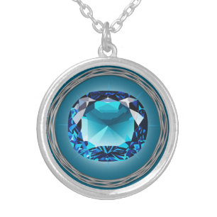 December Birthstone Round Necklace, Silver Plated Silver Plated Necklace