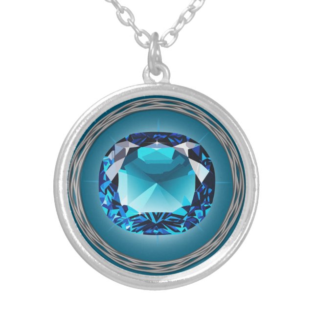 December Birthstone Round Necklace, Silver Plated Silver Plated Necklace (Front)
