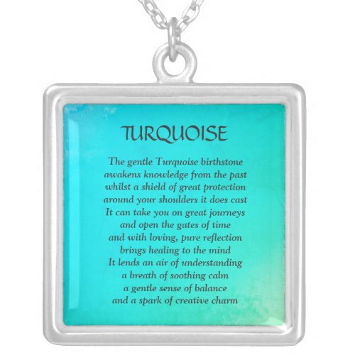 December Birthstone Turquoise Poem Necklace