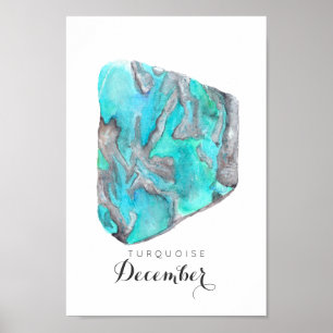 December Birthstone Turquoise Watercolor Poster
