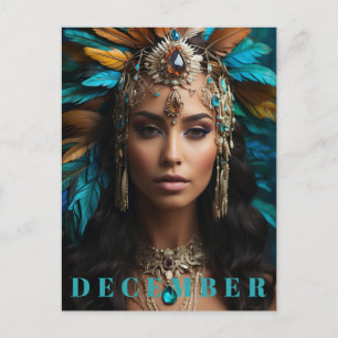 *~* DECEMBER Boho Headdress Turquoise Zircon AP53 Postcard