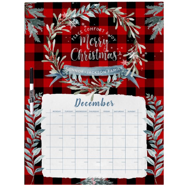 December Christmas Holiday Festive Blank Planner Dry Erase Board (Front)