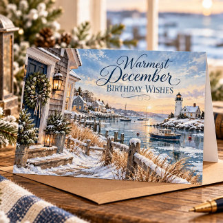 December Coastal Birthday Lighthouse Birthday Card