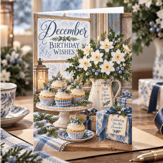 December Cupcake Birthday Winter Floral Birthday Card