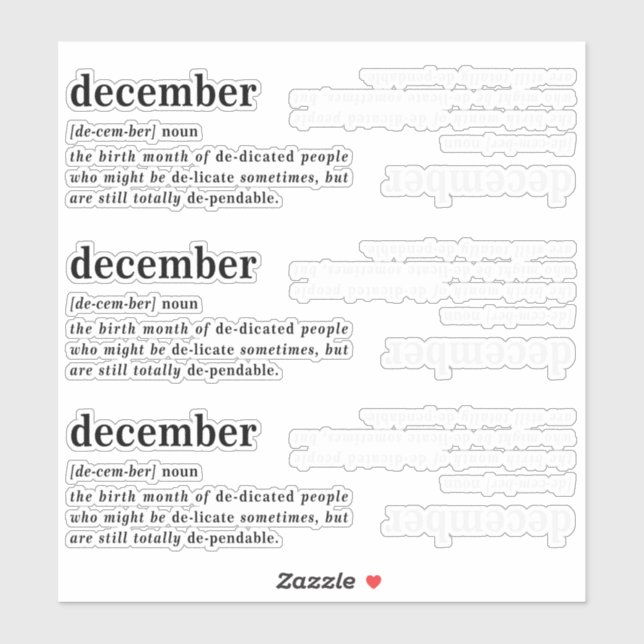 December Definition Birthday Sticker (Sheet)