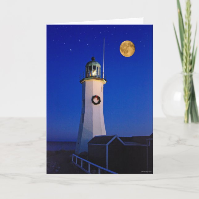 December evening at Scituate Light Holiday Card (Front)