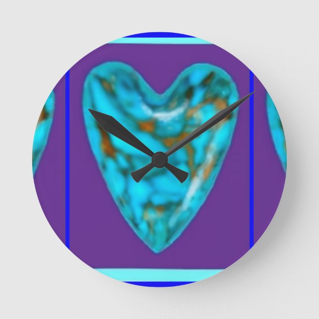 December Gem turquoise Heart by SHARLES Round Clock (Front)