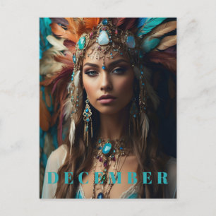 *~* DECEMBER Headdress Boho Turquoise Zircon AP53 Postcard