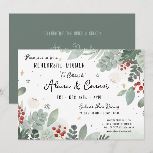 December Holiday Wedding Rehearsal Dinner  Invitation (Front/Back)