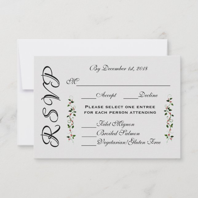 December Holiday Wedding RSVP Reply Response Menu (Front)