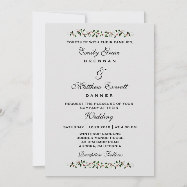 December Holiday Winter Wedding Casual Invitation (Front)