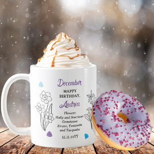 December Holly and Narcissus Birthday Keepsake Coffee Mug