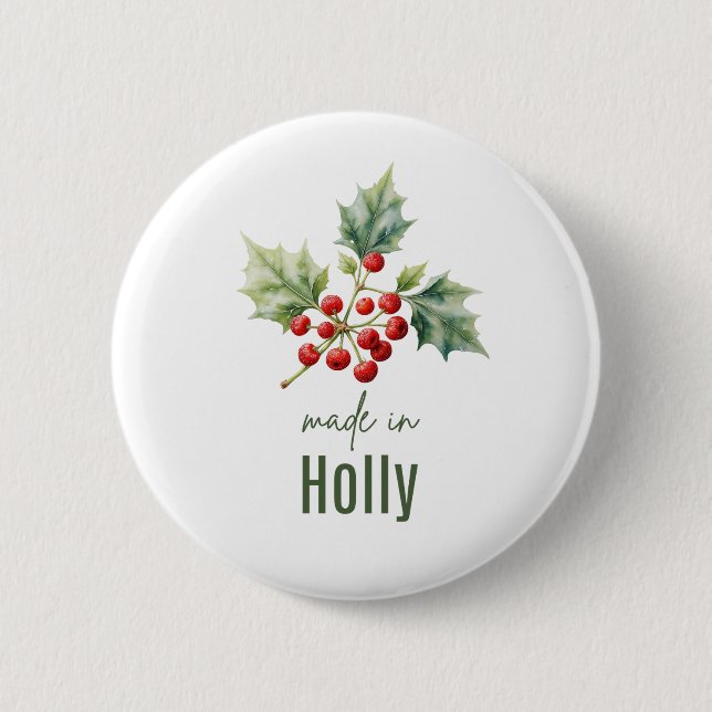 December Holly  Birth Flower Flat Thank You  Button (Front)
