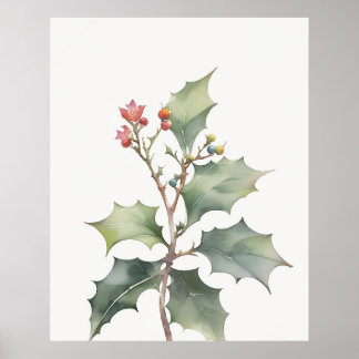 December Holly Birth Flower Poster