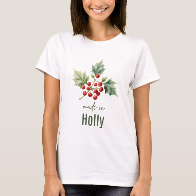 December Holly Birth Flower Watercolor Art  T-Shirt (Front)