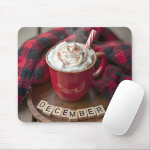 December Hot Chocolate With Plaid Blanket Mouse Pad