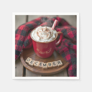 December Hot Chocolate With Plaid Blanket Napkins