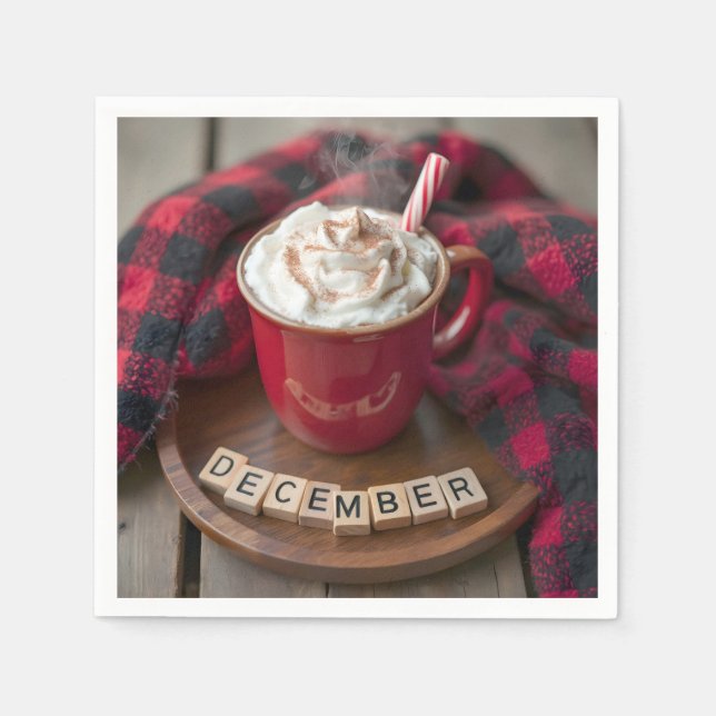 December Hot Chocolate With Plaid Blanket Napkins (Front)