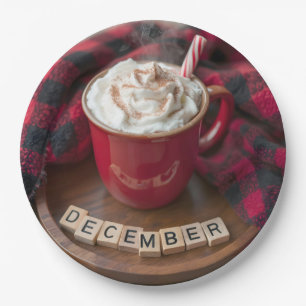 December Hot Chocolate With Plaid Blanket Paper Plates