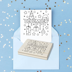 December Month Christmas Season Coloring Page Rubber Stamp