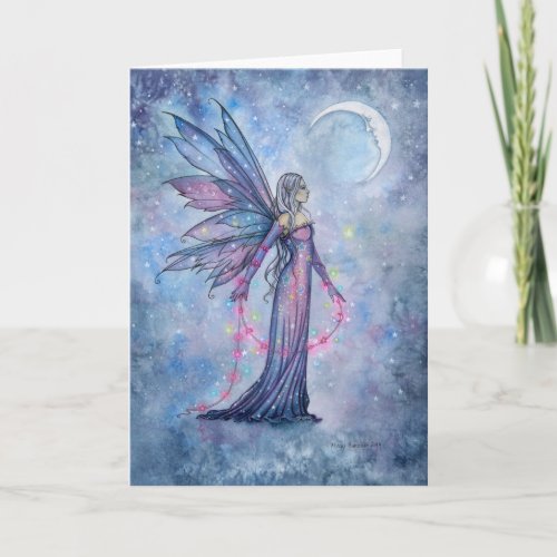 December Moon Fairy Art Blank Greeting Card