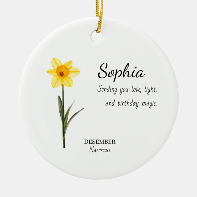 December Narcissus Personalized Birthday Ceramic Ornament (Front)