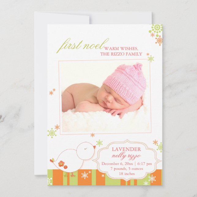 December New Baby Girl Photo Birth Announcement (Front)