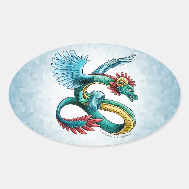 December’s Birthstone Dragon: Turquoise Oval Sticker (Front)