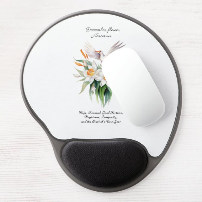 December’s Narcissus Flower with Floral Bird Gel Mouse Pad (Left Side)