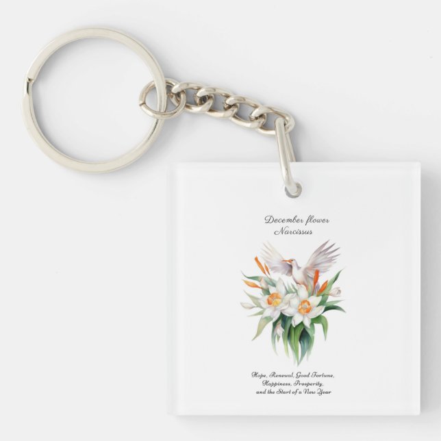 December’s Narcissus Flower with Floral Bird Keychain (Front)