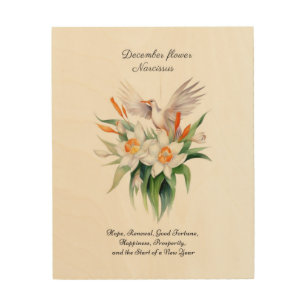 December’s Narcissus Flower with Floral Bird Wood Wall Art
