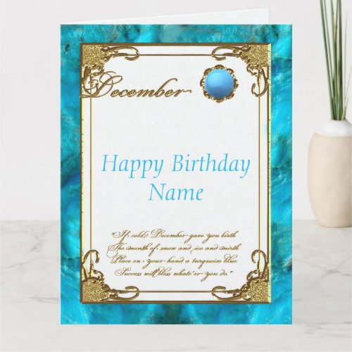 December Turquoise Birthstone 85x11 Birthday Card
