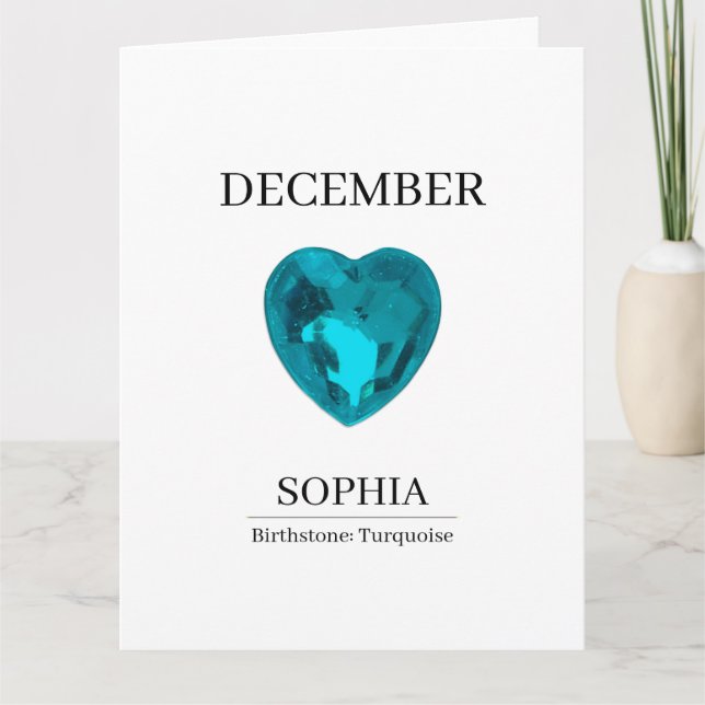 December Turquoise Personalized Birthday Card (Front)