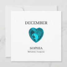 December Turquoise Personalized Birthday Card