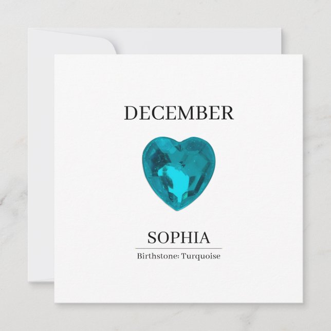 December Turquoise Personalized Birthday Card (Front)