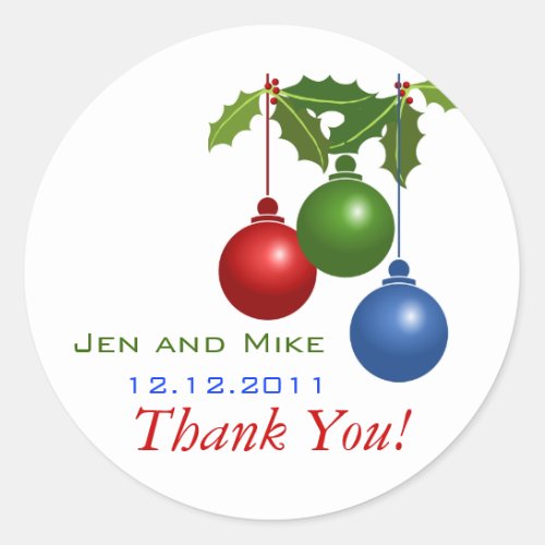 December Wedding Thank You Stickers Holly Ornament