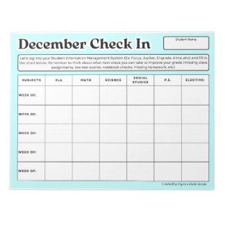December Weekly Student Check In Grade Progress Notepad