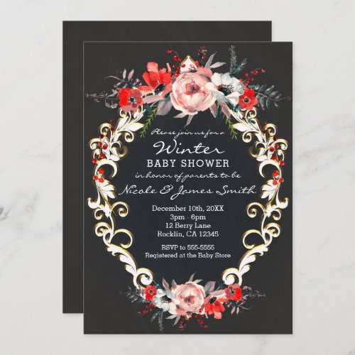 December Winter Baby Shower Holly Berry Floral Invitation