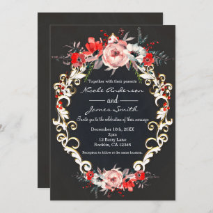 December Winter Wedding Holly Berry Floral Elegant Invitation