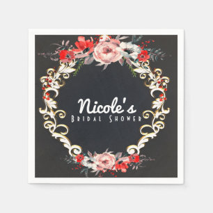 December Winter Wedding Holly Berry Floral Elegant Napkins