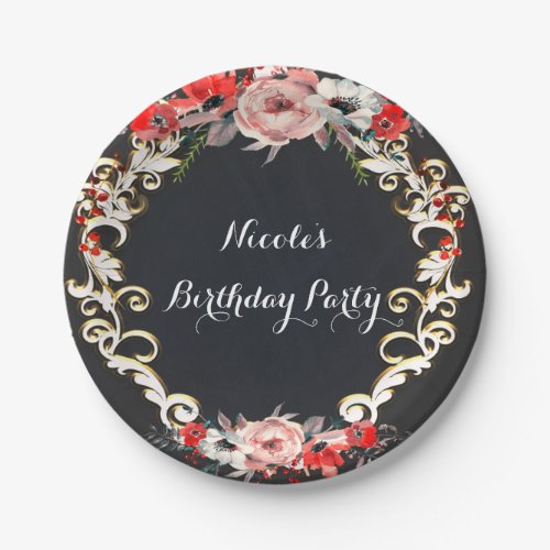 December Winter Wedding Holly Berry Floral Elegant Paper Plates