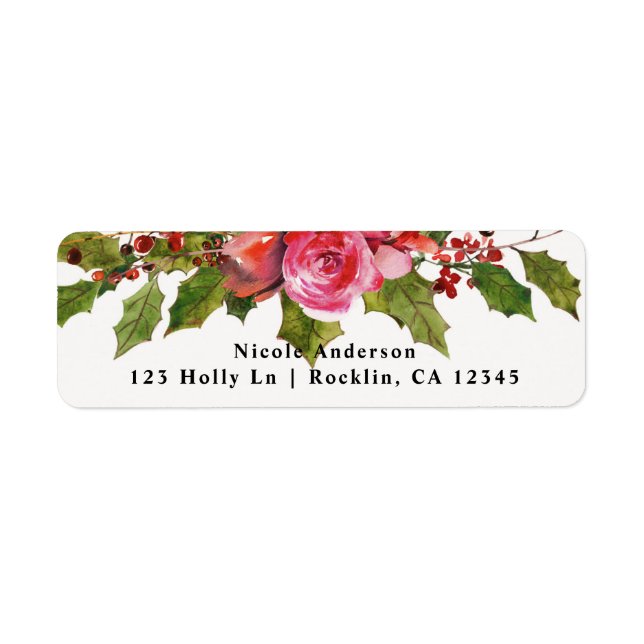 December Winter Wedding Holly Berry Floral Holiday Label (Front)