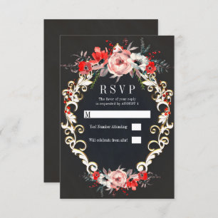 December Winter Wedding Holly Berry Floral RSVP Invitation