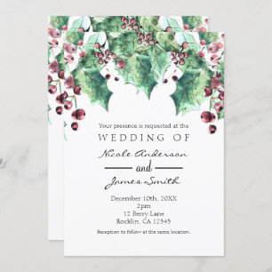 December Winter Wedding Holly Berry Holiday Invitation