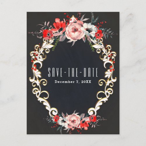 December Winter Wedding Holly Berry Save the Date Announcement Postcard