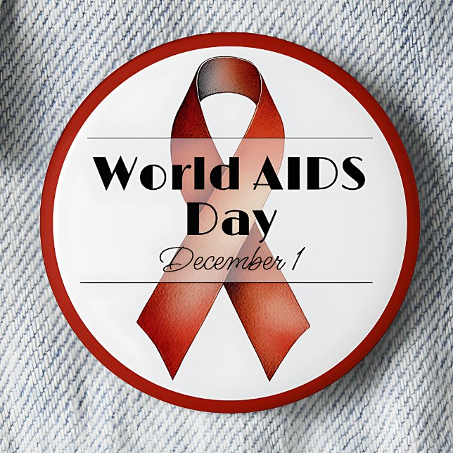 December World AIDS Day Awareness Ribbon Button (World AIDS Day is December 1 pinback button.  Red awareness ribbon.)
