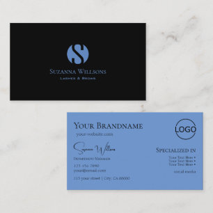 Decent Plain Black Blue with Monogram and Logo Business Card