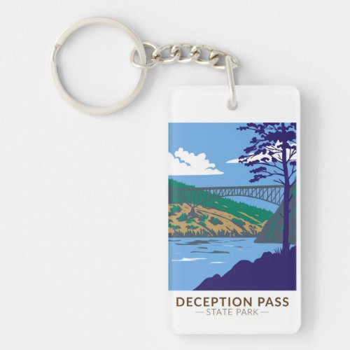 Deception Pass State Park Bridge Washington Retro Keychain